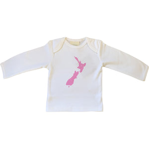 Kiwiana Tee - Pink NZ Map - Long Sleeved