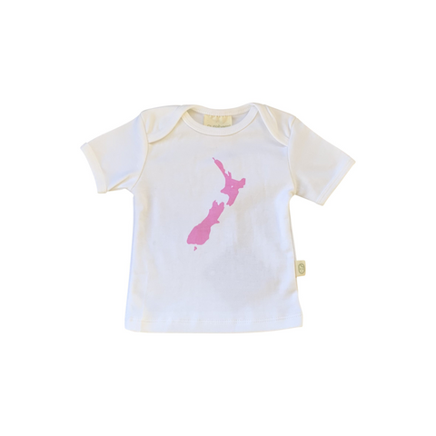 Kiwiana Tee - Pink NZ Map - Short Sleeved